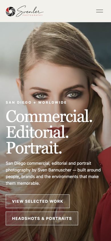 Svenler Photography: actual mobile homepage