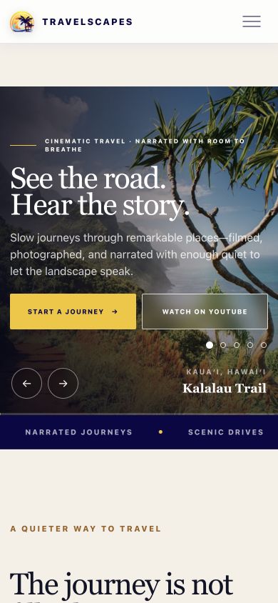 Travelscapes: actual mobile homepage